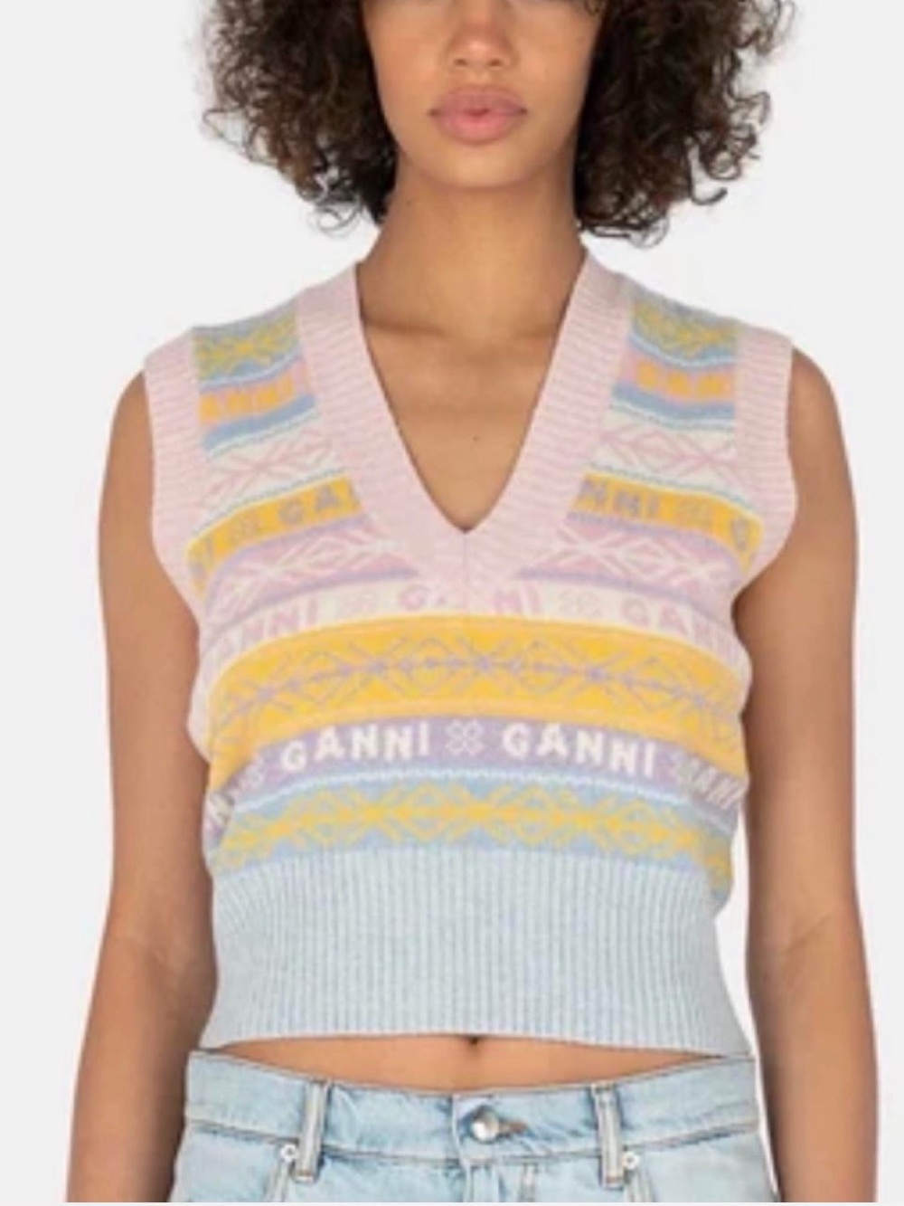 Ganni Pastel Fair Isle Knit Tank - Pink, Yellow & Blue